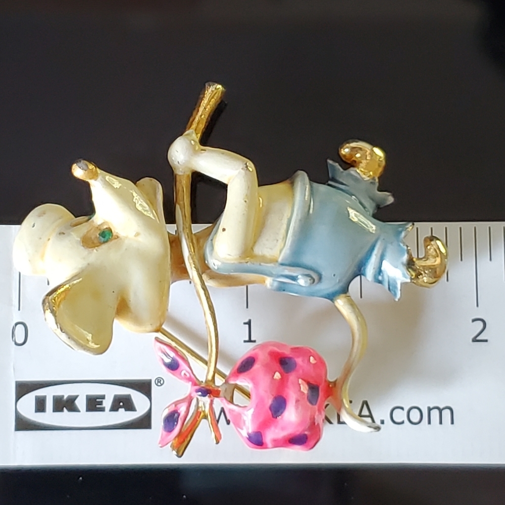 Vintage goldtone enamel hobo mouse brooch pin signed lind-gal 50's - Picture 10 of 10